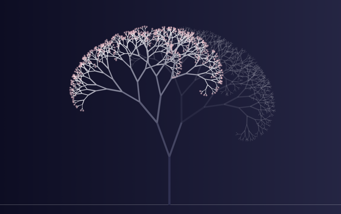An animated cherry blossom tree on a blue backdrop