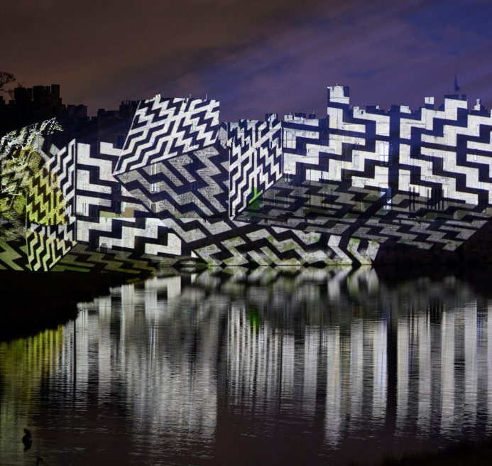 Black and White light art above water